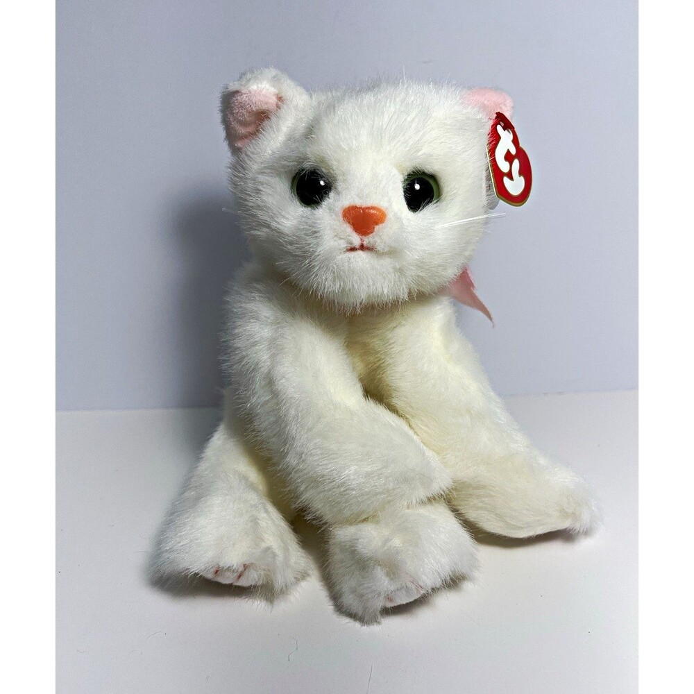 Vintage 1996 style 1120 Ty Classic Crystal White Cat Plush Pink Bow Tag. Retired